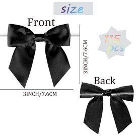 Fbshicung 115 Pack Twist Tie Bows for Treat Bags 3" White Satin Ribbon Bows for Package Craft Gift Wrapping Decoration (Black)