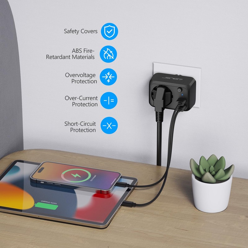 JSVER USB Socket 4000 W Socket Adapter USB Multiple Socket