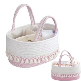 Organizador de Pañales para Bebe, Cesta de Almacenamiento, Cesta de Pañales de Cuerda de Algodón, Divisor Removible, Puede Almacenar Pañales para Bebés, Juguetes, Biberones, Registro De Recién Nacido