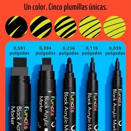 5 Bolígrafos de Pintura Acrílica Negros - Punta Fina, Punta Fina y Punta Jumbo (1mm, 3mm, 6mm, 10mm, 15mm) - Marcador de Pintura Negro para Plástico, 
