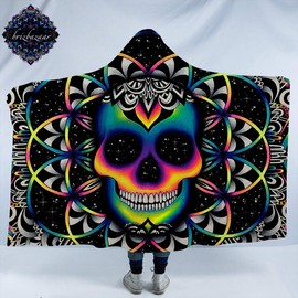 Chaos by Brizbazaar Skull Hooded Blanket Bohemian Neon Skull Wearable Sherpa Cozy Blanket Galaxy Fleece Blanket for Boys Men (Adults 60"x 80")