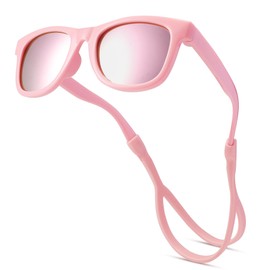 Melpomenia Baby Sunglasses with Strap Polarized Bendable Flexible Infant Sunglasses for Toddlers Newborns 0-24 Months(Pink/Pink Mirror)