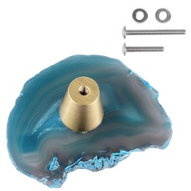 KYEYGWO Pack of 4 Blue Irregular Agate Discs Furniture Knobs with Screw, Brass Drawer Knobs, Decoration Dresser Knobs, Cupboard Knobs, Wardrobe Pull Handle