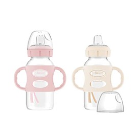 Dr. Brown's Milestones Wide-Neck Sippy Spout Bottle with 100% Silicone Handles, Easy-Grip Handles with Soft Sippy Spout, 9oz/270mL, Light-Pink & Ecru,