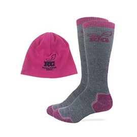 Realtree Girl Ladies Merino Wool Blend Boot Socks Fleece Beanie 1 Pair Pack Combo (Grey/Fuchsia, Women's Shoe Size 6-9 - Sock Size Medium)