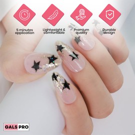GALSPRO Medium Press on Nails - Set of 24 Fake Nails with Designs in 12 Different Sizes for Perfect Fit, Cute False Nails Kit for Women with 0.07oz Nail Glue (MIDNIGHT GALAXY ALMOND SHAPE, Medium)