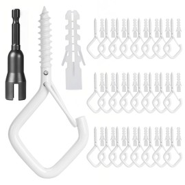 Mostantu 25 Pack Q-Hanger Hooks with Safety Buckle, 25Pcs Windproof Diamond-Shaped Screw Hooks and 25Pcs Plastic Anchor and Wing Nut Driver for Hanging Christmas String Lights, Plants (White)
