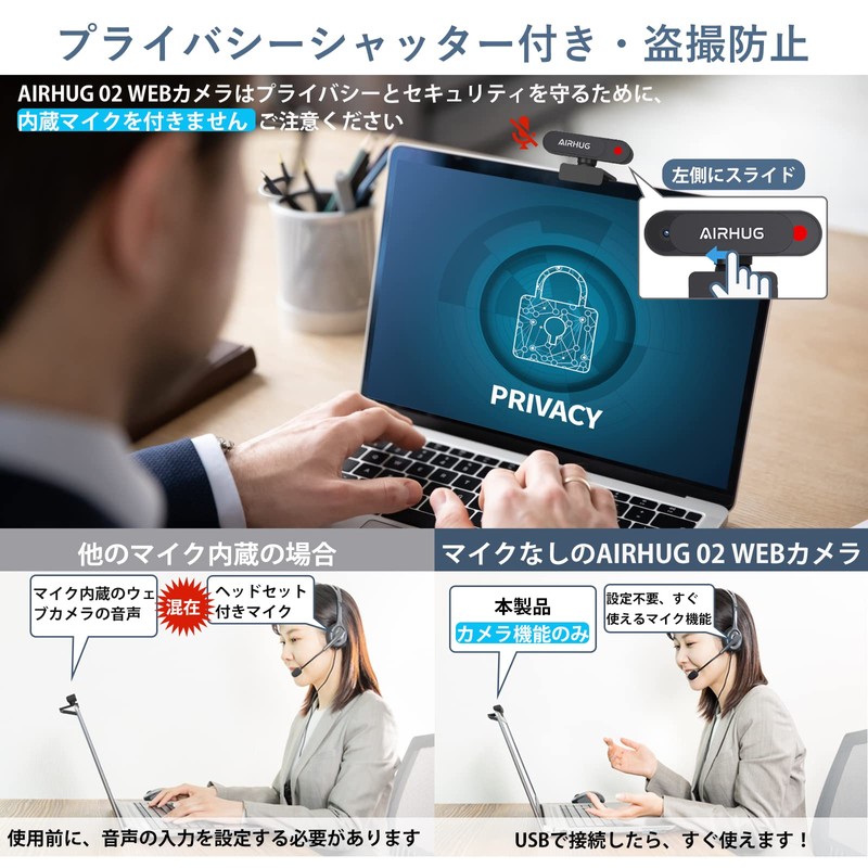 AIRHUG WEB Camera, 2K No Microphone, HD Webcam, 5 Megapixels,