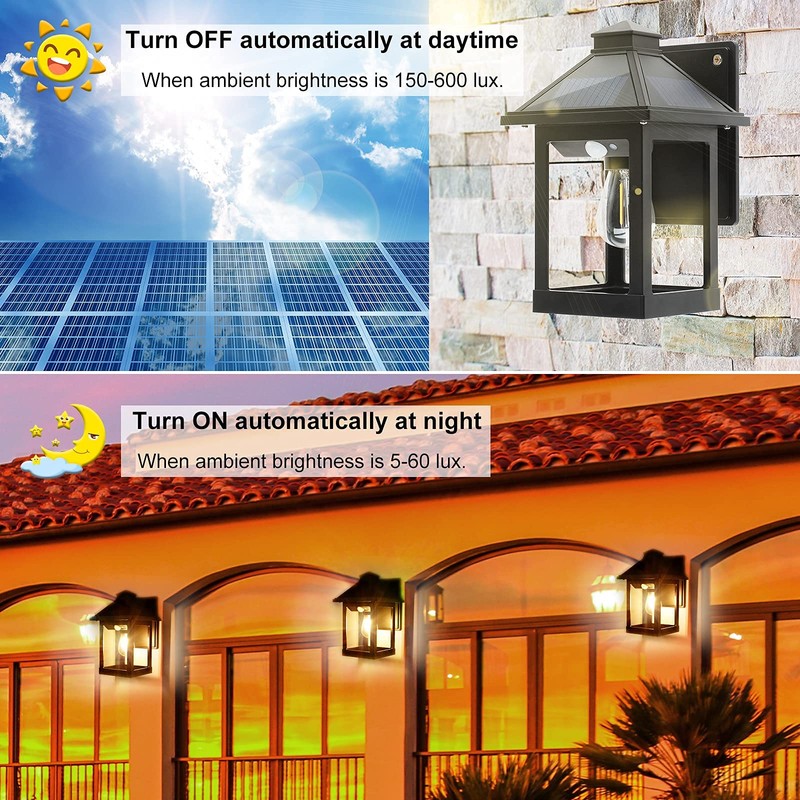 CYHKEE 2 Pack Solar Wall Lanterns Outdoor with 3 Modes,