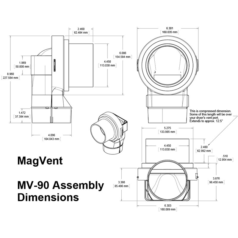 MagVent MV-90 Magnetic Dryer Vent Coupling