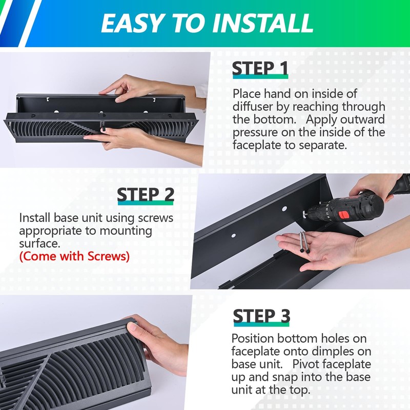 Flowild 2 Pack 15 Inch Baseboard Register (Duct Opening Size)