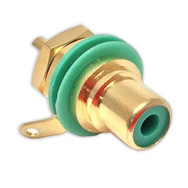 RCA Phono Chassis Panel Mount Socket, Gold Plated Connector, Green Colour Coding