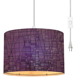 BAISTSAELER Plug in Pendant Light Abstract Stained Glass Mosaic Purple Violet Hanging Lamp with 16.4FT Plug in Clear Cord Fabric Shade Dimmable Switch for Bedroom Living Room Kitchen
