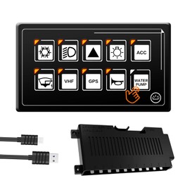AMOMD 10P Membrane Control Switch Panel with Bluetooth APP Control Built-in PPTC Waterproof Programmable Momentary Button Switch with Backlight LED Module for Auto RV Boat