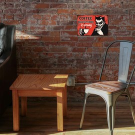 WADORN Vintage Devil Coffee Metal Tin Sign, Funny Devil Brand Coffee Retro Tin Sign Hanging Decor for Coffee Bar Decor Because Murder Is Wrong Metal Wall Plaque Decor for Home, 11.81x7.87 Inch