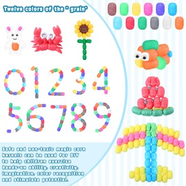 Junkin 1000 Pcs Magic Noodles Foam Crafts Puffs Corn Super Crafts Arts Kit Bulk Building Blocks Model Toys Valentines Kid Gifts for Kindergarten School Stimulates Creativity Supplies(Multicolored)