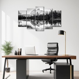 Vefacaiyo Black White Snow Mountain Lake Canvas Wall Art Sunshine Mountain Lake Forest Scenery Wall Decor Nature Landscape Pictures Artwork for Home Living Room Office, 40''x24''