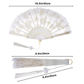 Jmkcoz Lace Handheld Folding Fan Embroidered Flower Decorative Folding Fans Chinese Japanese Hand Fan for 1920s Costume Wedding Bridal Dancing Tea Party (1, White)