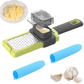 Eiflayn Garlic Grater, Garlic Press and 2 Garlic Peelers, Garlic Press with Garlic Peeler, Garlic Cutter with Protective Cover and Rubber Handle, Garlic Grater, Easy to Clean