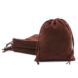 YIEMI Velvet Bags Drawstring，4x4.7Inch Jewelryt Gift Bags with Drawstring（12pcs，Brown）