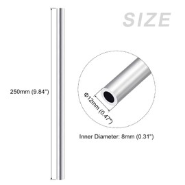 TA-VIGOR 2Pcs 6063 Aluminum Round Tube, 12mm OD 8mm ID 250mm Length Metal Seamless Straight Tubing Aluminum Pipe for Home Furnishing, Machinery, DIY Handicraft