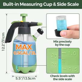 Hand Pump Sprayer 1/2 Gallon, Garden Pump Spray Bottle for Plants, Pressure Sprayer Bottle in Lawn and Garden Yard, Weed Chemical Sprayer with 2 Nozzle & Safety Pressure Relief Valve (2L/0.5Gal)