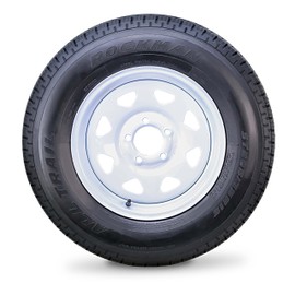 ROCKMAN Trailer Tire Wheel Assembly ST205/75R15 8-Ply D 107M 5 Lug on 5" PCD White Spoke Rim