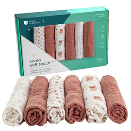 KOALA BABYCARE - Muslin Cloths Baby 30 x 30 cm Made of Soft Cotton - Burp Cloths Baby Pack of 6 - Muslin Cloth Baby Absorbent and Breathable Ideal for Cleaning and Drying