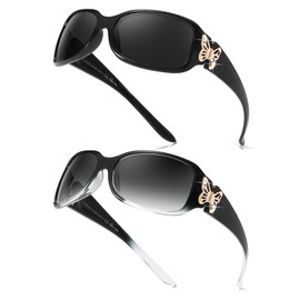 FIMILU（2Pack Polarized Sunglasses for Women Wrap Around Glasses Trendy Butterfly Decor Fashion Accessories UV400 Protection