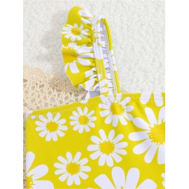 JiAmy One-Piece Swimsuits for Girls Ruffle Flower Sleeveless Toddler Swimwear Lovely Summer Kids Swimming Costume for 2-3 Years, Yellow
