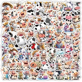 100Pcs Cows Stickers for Water Bottle,Scrapbook,Luggage,Bike, Phone,Computer,Skateboard,Laptop,Motorcycle,Kawaii Aesthetic Animal Sticker for Adults Teens Girls,Cute Waterproof Vinyl Decals