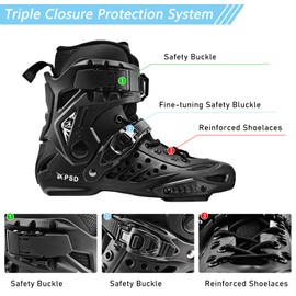 PASENDI Professional 3X110Mm Wheels Inline Skates for Adult Women Men - Outdoor Fitness Single Row 3Dw Speed Skates (US Men 9.5/Women 10.5/28.5CM, Black)