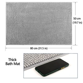 Pincy Non-Slip Chenille Bath Mat - 50 x 80 cm Shaggy Microfiber Bath Mat - Quick Water Absorbent, Machine Washable, Durable Floor Rug for Bathroom Room (Light Grey)