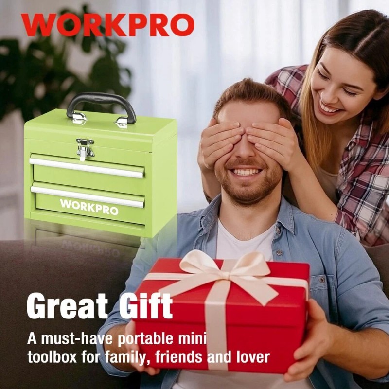 WORKPRO Portable Mini Metal Tool Box Tool Chest With 2