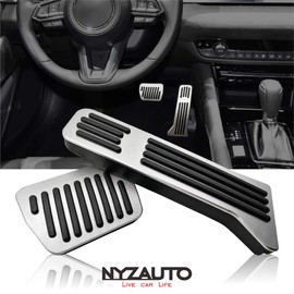 NYZAUTO Anti-Slip Performance Foot Pedal Pads kit Compatible with Mazda 2 3 6 CX3 CX5 CX9, No Drilling Aluminum Brake and Gas Accelerator Pedal Covers - Silver