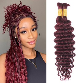 Human Braiding Hair for Boho Braiding Burgundy Deep Wave Bulk Human Hair for Braiding 45 cm 18 Inches #99j Curly Human Hair Braiding No Weft Bundles for Women