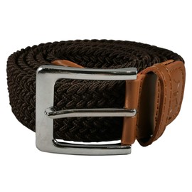 Belt Up Mens Ladies 1.25 Inch Braided Elastic Woven Webbing Casual Smart Belt With Leather (Brown, X-Large 40"-44")