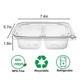BUT-N-LOC 20oz 2-4 cell-Compartment RPET Clear Hinged Lid Tamper Evident Container– 200 Pcs (1, 2 cell)