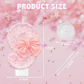 Laackys Pink Glitter Bow Birthday Candles, Number 9, Smokeless, Eco-friendly, Non-toxic