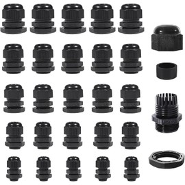 Sheryl&Rain 50 Pcs Waterproof Cable Glands M12, M16, M18, M20, M25, IP68 Adjustable 3-16mm Cable Connectors, Nylon Cable Gland, Wire Connector, Wire Protector (Black)