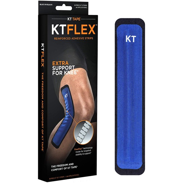 KT Tape KT Flex Reinforced Adhesive Strips for Knees, 8 Pre cut 10 inch Strips, Blue