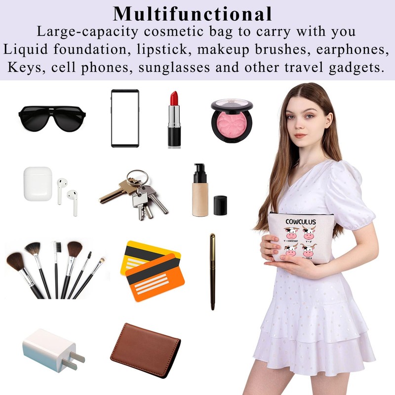 PLITI Funny Math Teacher Gifts Cow Lover Makeup Bag Mathematics