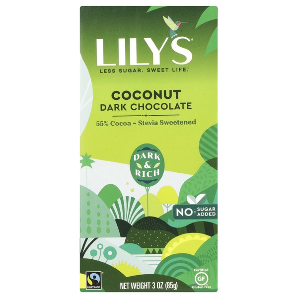 Lily's Dark Chocolate Bar with Stevia, Coconut, 3 Ounce (Pack of 12)