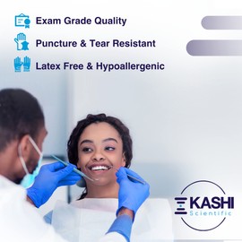 Kashi Scientific Medical Examination Nitrile Gloves - X-Large - Powder-Free, Latex-Free, Finger Tip Textured Gloves, 4 mil Thick Blue Glove, Patient Safe, Food Safe - Box of 100 Nitrile Exam Gloves