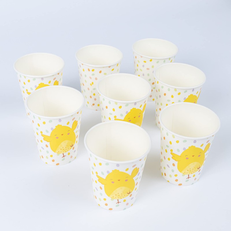 evelay 8pcs Easter Chick Paper Cups 270ml for Kids Party