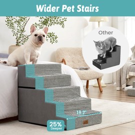 COZY KISS Dog Stairs for Small Dogs, 5 Tier Removable Wider Pet Stairs for Couch and Bed, 23.6" H Non-Slip Dog Steps for Puppies and Old Cats with Support Board, 29.5x19.7x23.6 inch, White Black