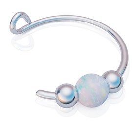 Tiny Faux Clip On Nose Ring - 20 Gauge clip on Nose Piercing hoop– 925 Silver Fake nose rings with White Opal - Handcrafted Jewelry for Girls