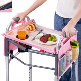 BAGSFY Walker Tray with Cup Holder & 2 Side Pockets, Folding Walker Table for Seniors | Sturdy, Easy-Clean Tray with PEVA Surface | Universal Fit for Standard Walkers, Walker Accessory for Elderly