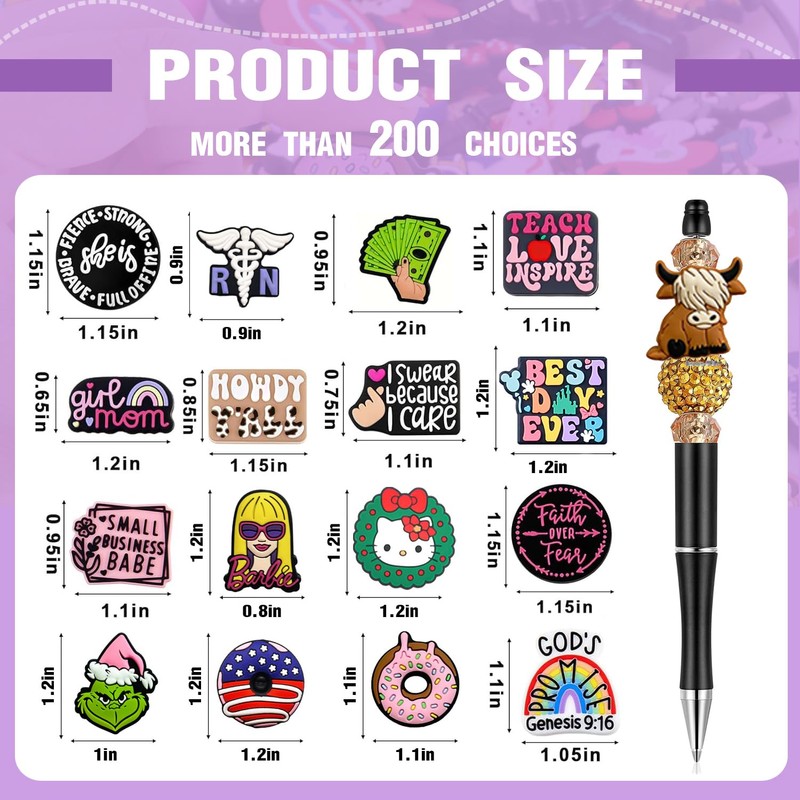 50Pcs Silicone Focal Beads for Pens, Random Cute Character Focal