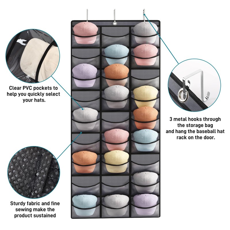 Fixwal Hat Organizer for Baseball Caps, 27 Pocket Over The